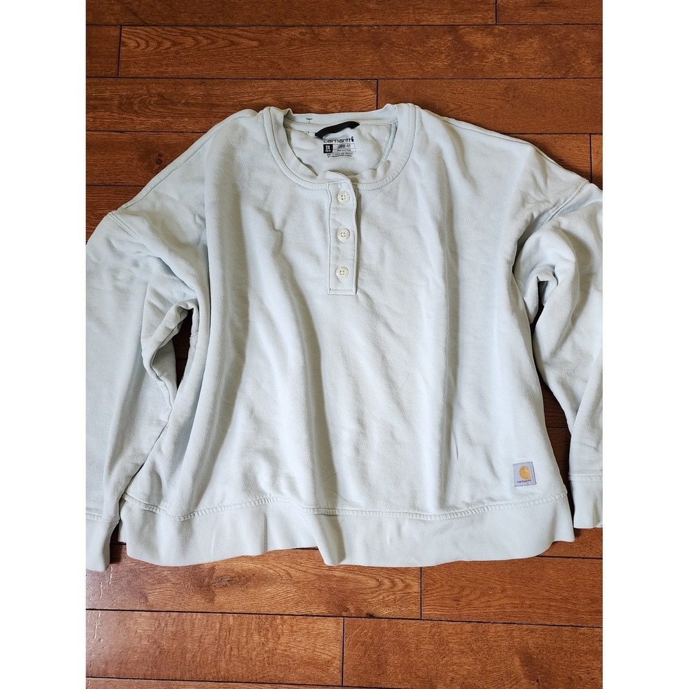 Carhartt Henley Pullover Sweatshirt Women's 2X Light Blue Loose Fit Comfy Sporty